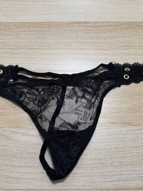 Victoria's Secret Black Lace Grommet Bikini Panty